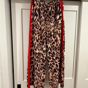 Leopard Print Women's Pants with Red Accents